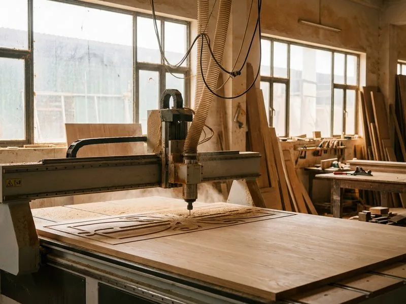 Máy CNC cắt gỗ công nghiệp tại xưởng nội thất trọn gói NHÀ MỘC