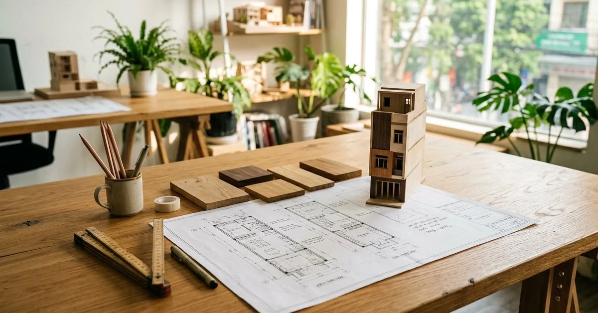 Bản vẽ và phối cảnh 3D thiết kế kiến trúc nhà ở của NHÀ MỘC