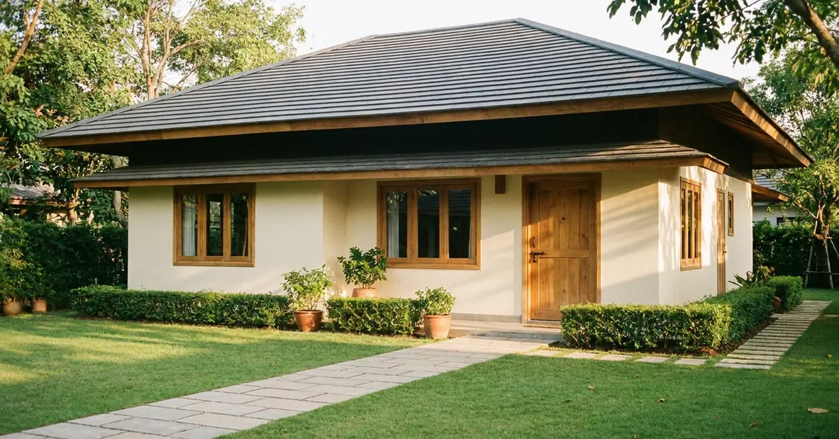 Ảnh minh hoạ nhà cấp 4 mái Nhật lợp ngói xám với mái đua rộng