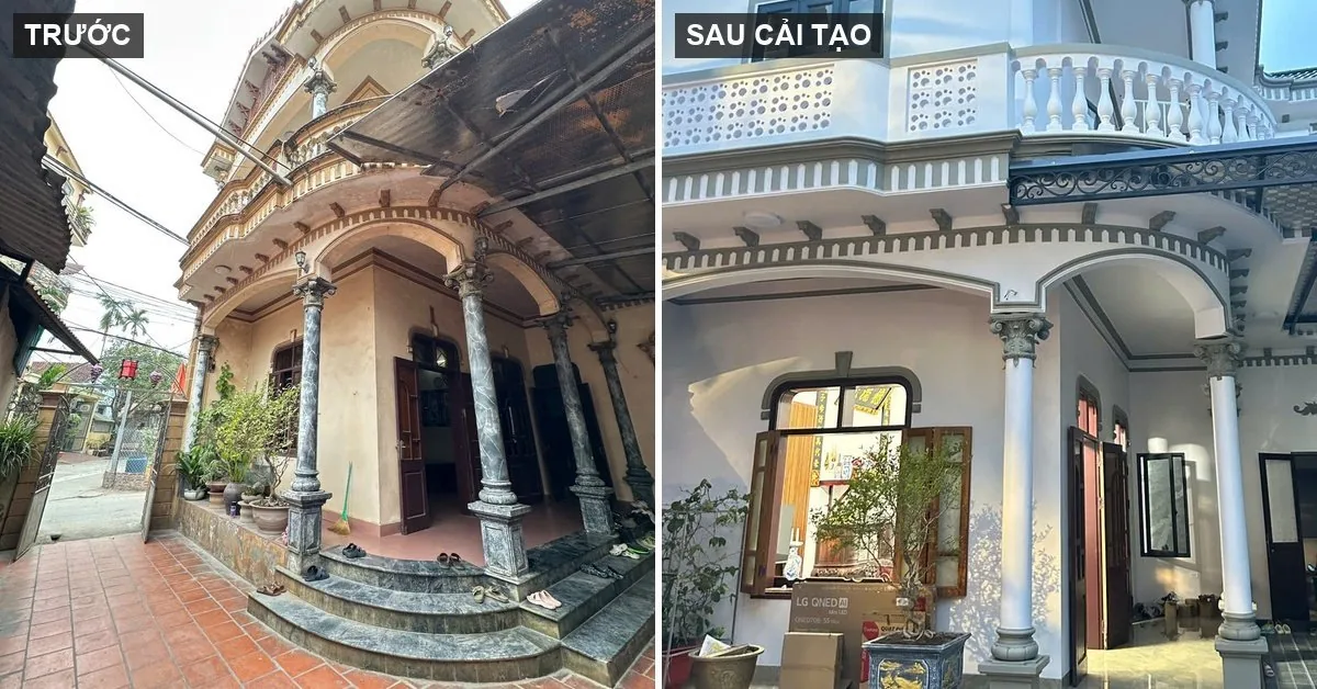 Hiên nhà mái Thái ở Dương Hòa trước và sau khi Nhà Mộc cải tạo