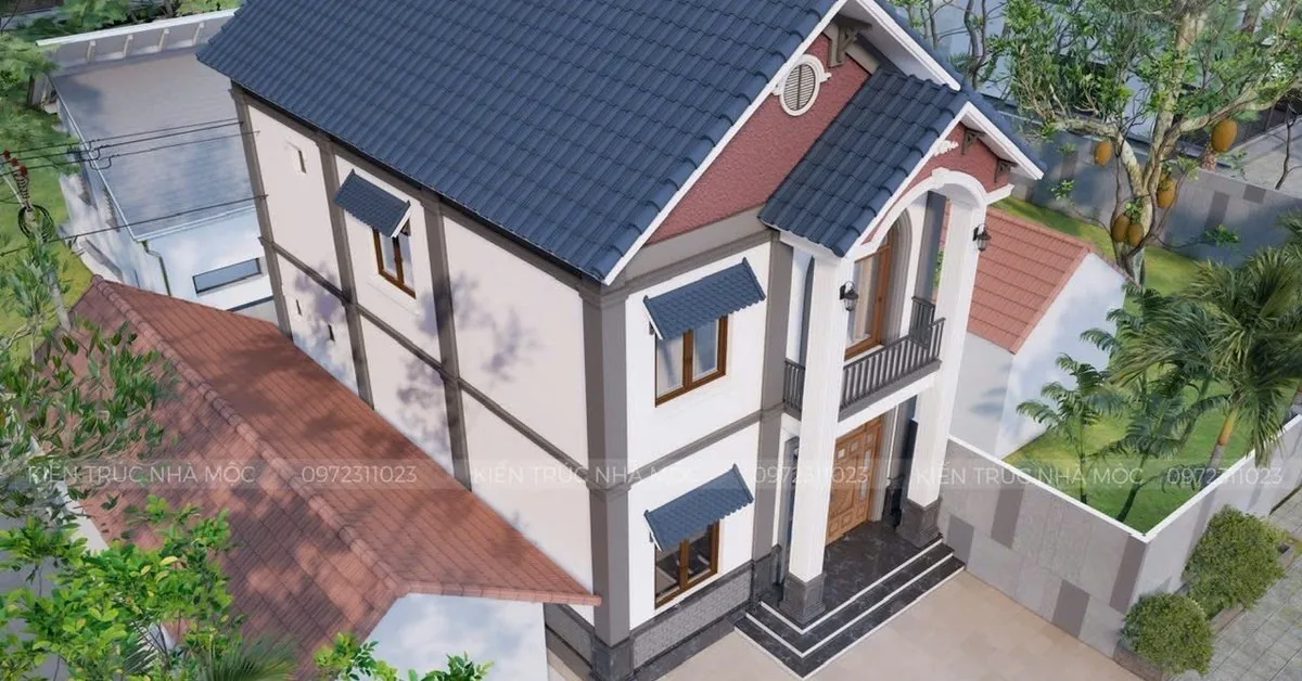 Phối cảnh nhìn từ trên cao nhà 2 tầng mái Thái tại Cát Quế