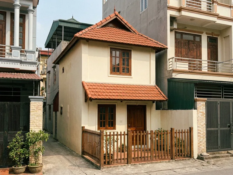 Ảnh minh hoạ nhà ống 2 tầng mái Thái ngói đỏ trên đất 4m ngang