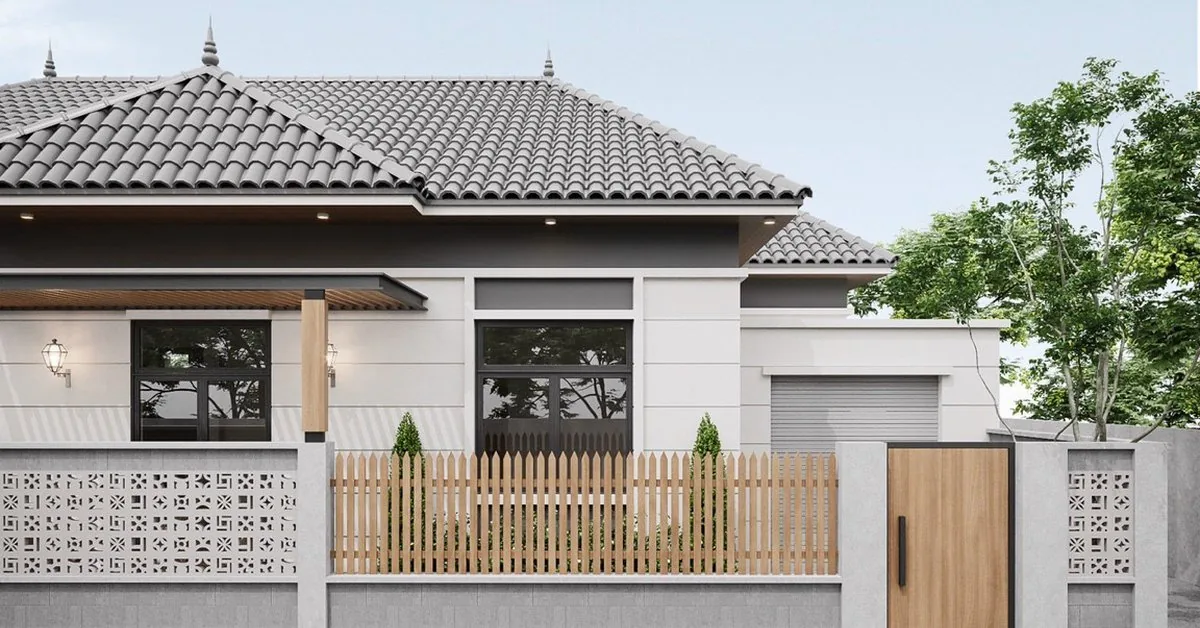 Phối cảnh mặt tiền nhà một tầng mái Thái dự án 99 K'VILLA