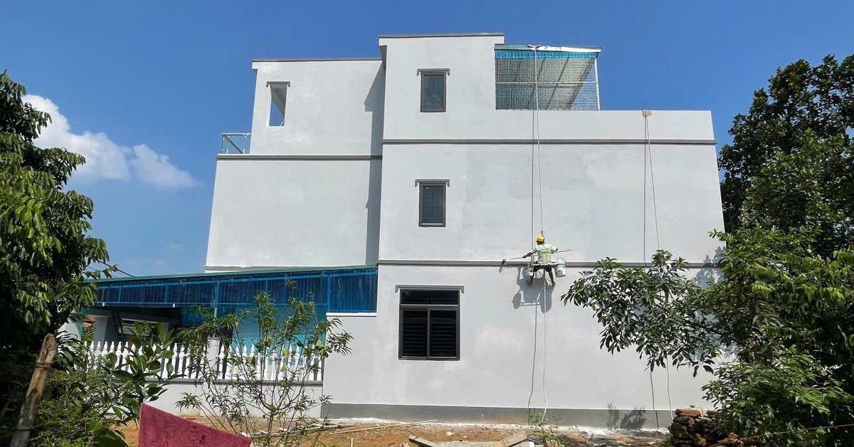 Nhà 3 tầng 200m² tại Đoài Phương, Sơn Tây do Nhà Mộc xây trọn gói, chụp sau khi hoàn thiện